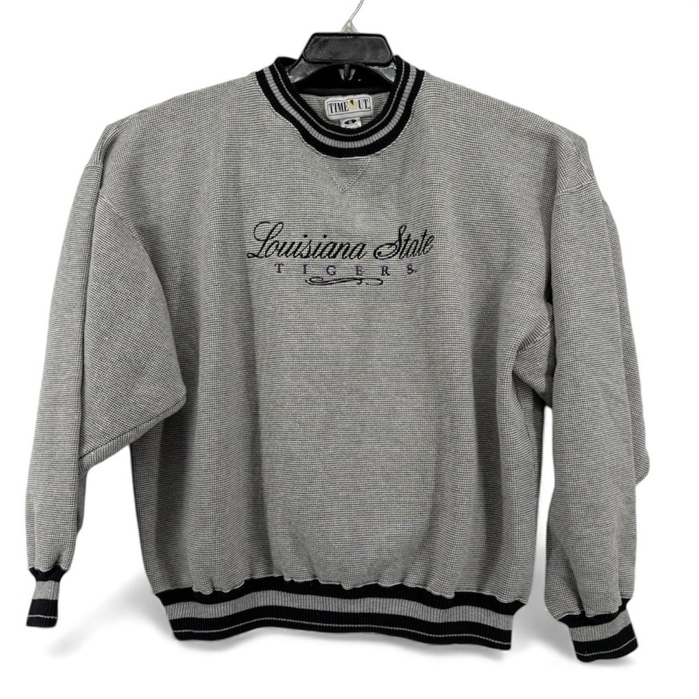 Vintge 90s LSU Tigers Reverse Weave Gray Sweatshirt XL Time Out Made in Israel